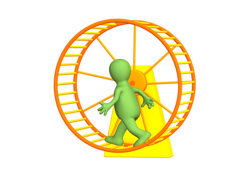 The 3d person - puppet, running inside a wheel