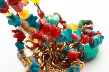 Colorful beads on white background