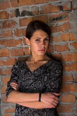 young beauty girl in the old building site