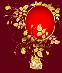 Gold flower background with frame, design, vector illustration