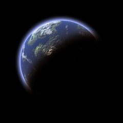 Earth-like planet on black background