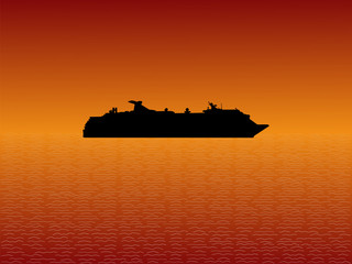 Obraz premium Cruise ship at sunset