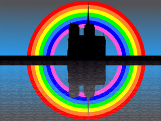 Notre Dame Paris with rainbow