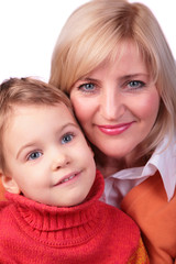 Middleaged woman with kid face close-up
