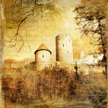 medieval castle (Germany) - toned picture in retro  style