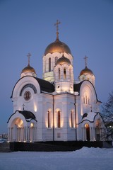 orthodox church at night in winter