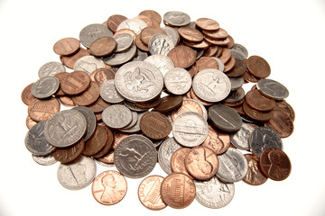 American coins over white background