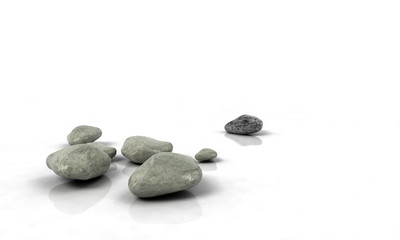 stones scattered on white reflected background