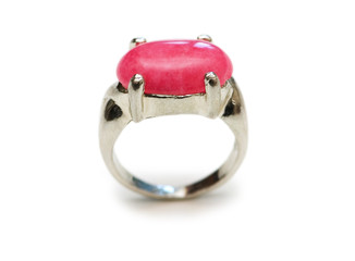 Ring with red stone isolated on the white
