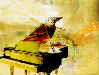 golden piano background - obrazy, fototapety, plakaty