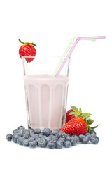 Strawberry milkshake with blueberries