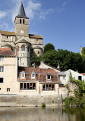 Fototapeta na wymiar Medieval Riverside Church and Village in France