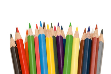 Various colour pencils isolated on the white