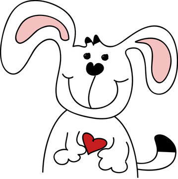 Fröhlicher Cartoon-Hund mit Herz in der Hand 