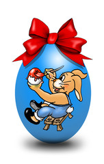 blaues ei mit hase und schleife