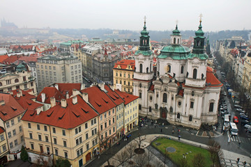 Fototapeta na wymiar Widok z lotu ptaka dzielnicy Old Town Square w Pradze