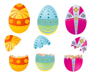 Easter colored eggs isolated- yellow, blue and pink.