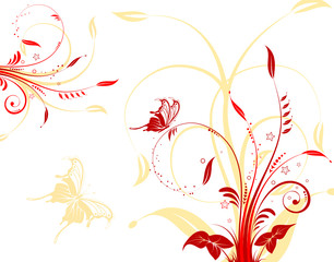 Flower background with butterfly, element for design, vector