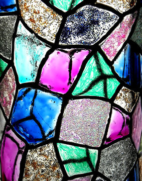 Stained glass vitrage with colourful glass