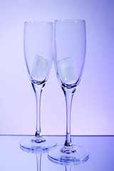 Pair of champagne with ice (toned in blue)