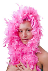 Girl with pink feather boa