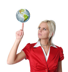 Fototapeta premium Pretty businesswoman with earth