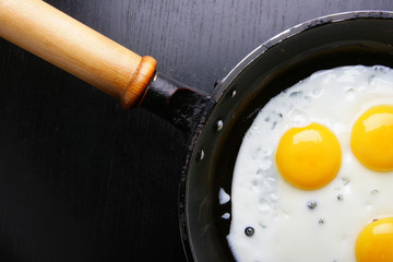 Frying pan with fried eggs