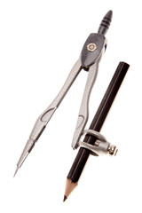 Pencil and compass isolated on white background