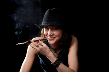 Woman with cigarette holder