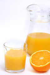 Fototapeta na wymiar Orange juice on the white background