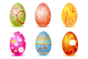 Six multi-coloured easter eggs with ornament-vector file