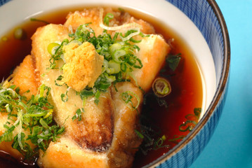 Bowl of japanese tofu and miso broth soup