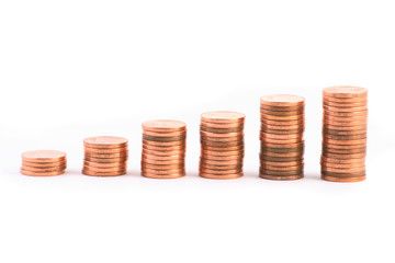 stairs to wealth, made of columns of coins.