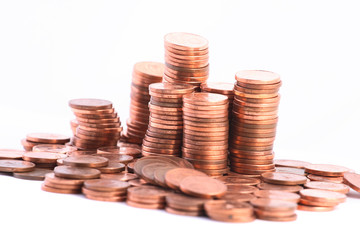 Pile coins isolated on white
