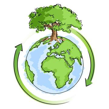 Planète terre recyclage avec arbre