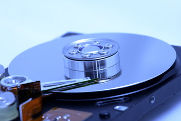 Hard disk detail with a blue hue