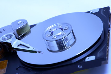 Hard disk detail with a blue hue
