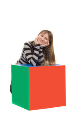 igirl on varicoloured cube