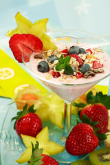 Yogurt dessert with fruits