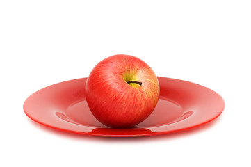 Red apple and plate isolated on the white