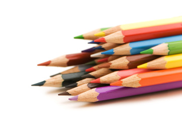 Various colour pencils isolated on the white