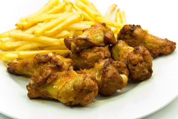 hähnchen keule mit pommes frites-chicken