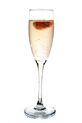  Glass of champagne with strawberry inside