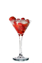 Strawberries in a martini glass with Champagne