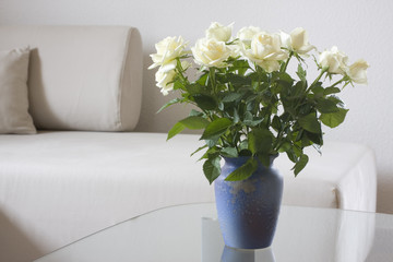 White roses in a living room