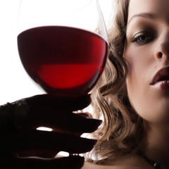 Woman with glass red wine - 6636331