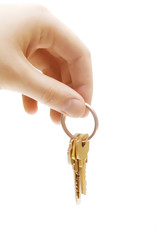 human hand with keys on white