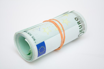 some 100 euros banknotes over white isolated background