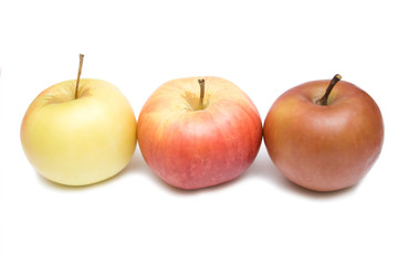 three apples on the whie isolated background