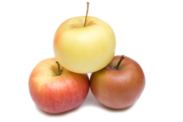 three apples on the whie isolated background